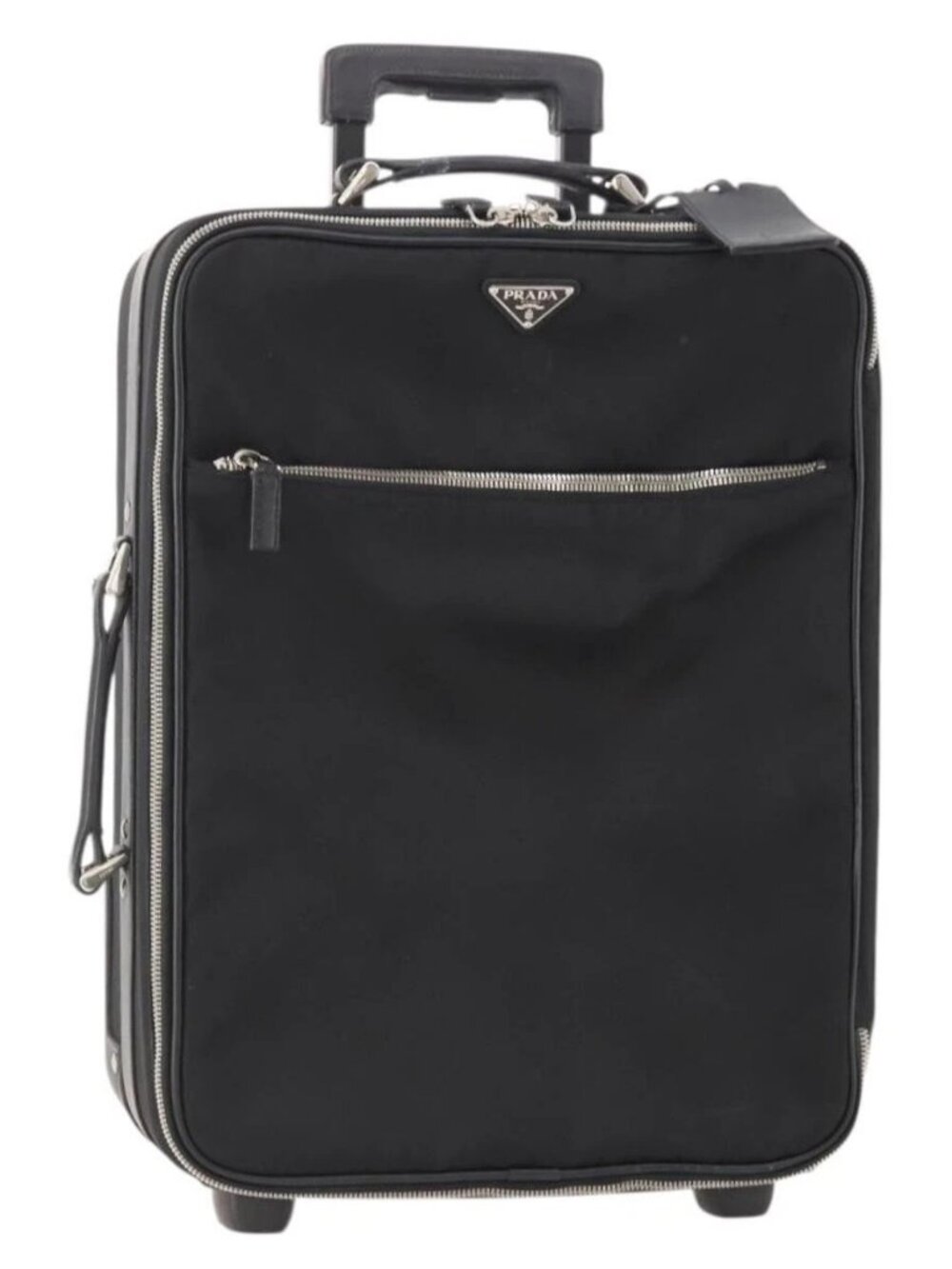 PRADA Carry Case Trunk Nylon Black Silver Auth